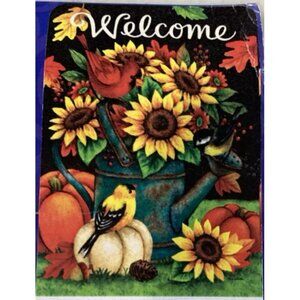 Welcome Fall House Flag Pumpkin Sunflower Farm Bird Rustic Home Decor Nature New